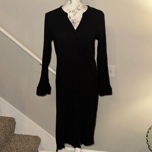 Soft Surroundings Black Long Sleeve 100% Cotton Midi Dress Size Medium Crinkle